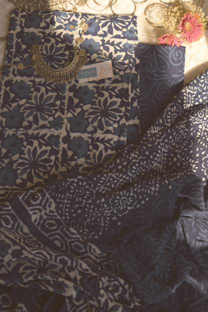 Indigo Handblockprinted Suit Set - Mayin India 