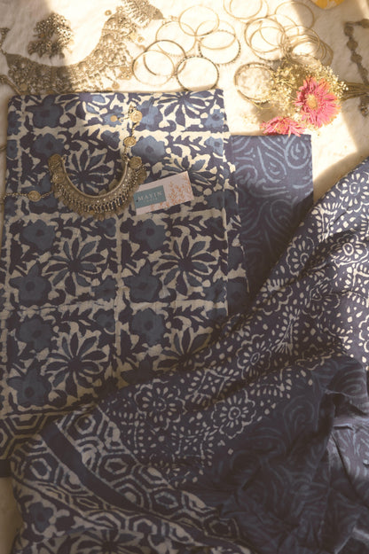 Indigo Handblockprinted Suit Set - Mayin India 