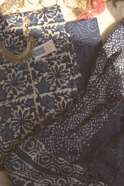 Indigo Handblockprinted Suit Set - Mayin India 