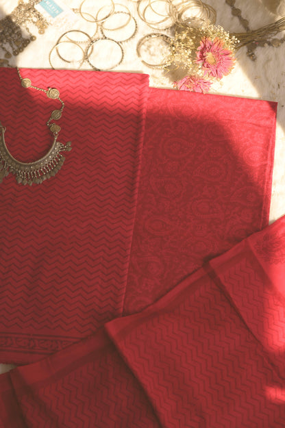 Red Handblockprinted Suit Set - Mayin India 