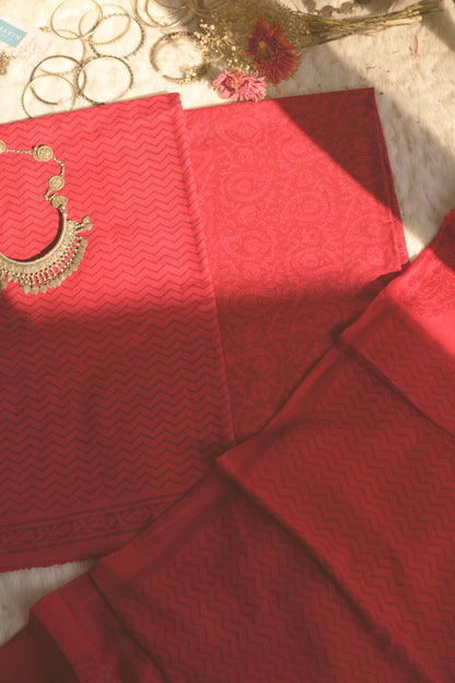 Red Handblockprinted Suit Set - Mayin India 