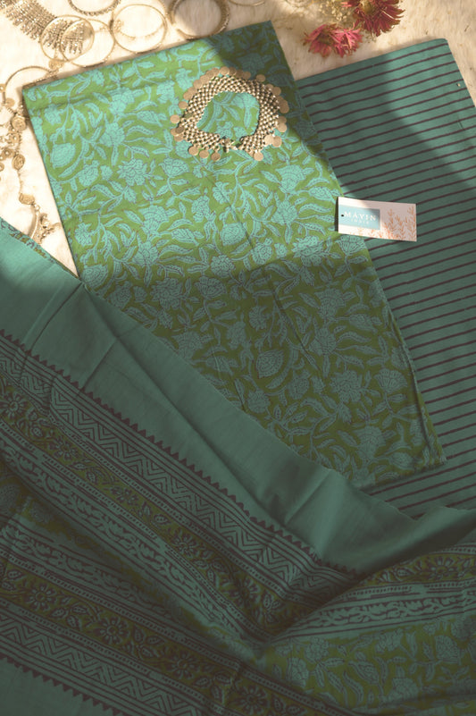 Green Handblockprinted Suit Set - Mayin India