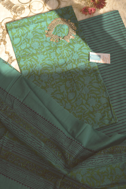 Green Handblockprinted Suit Set - Mayin India 