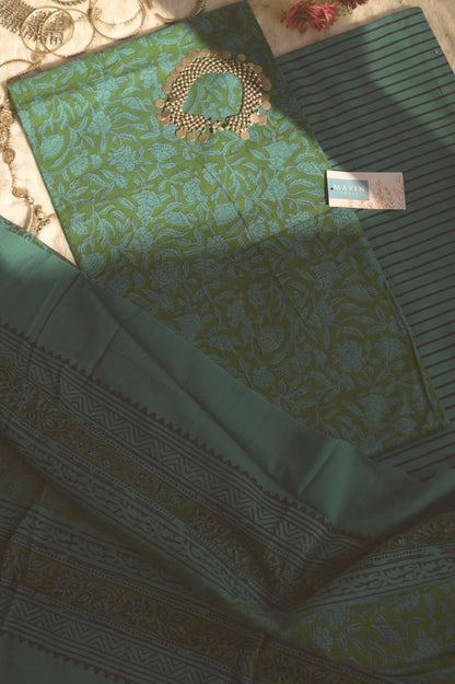 Green Handblockprinted Suit Set - Mayin India 