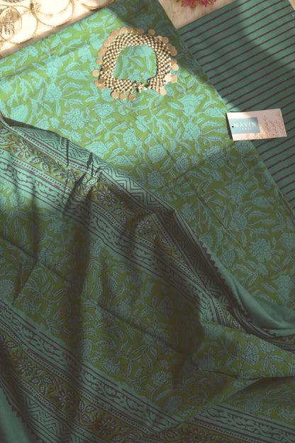 Green Handblockprinted Suit Set - Mayin India 