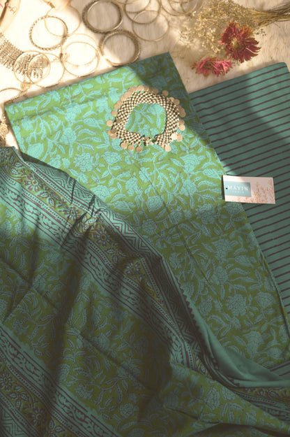 Green Handblockprinted Suit Set - Mayin India 