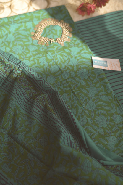 Green Handblockprinted Suit Set - Mayin India 