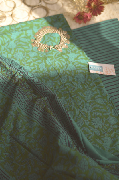 Green Handblockprinted Suit Set - Mayin India 
