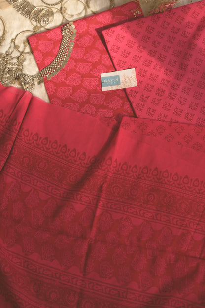Crimson Handblockprinted Suit Set - Mayin India 