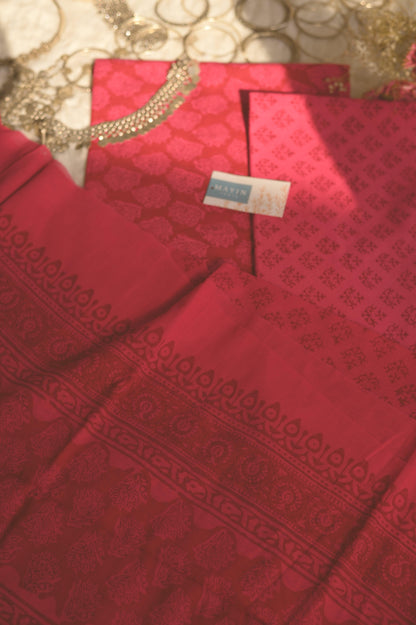 Crimson Handblockprinted Suit Set - Mayin India 