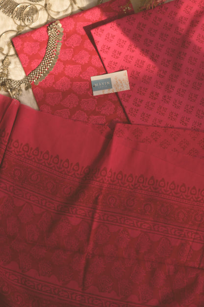 Crimson Handblockprinted Suit Set - Mayin India 