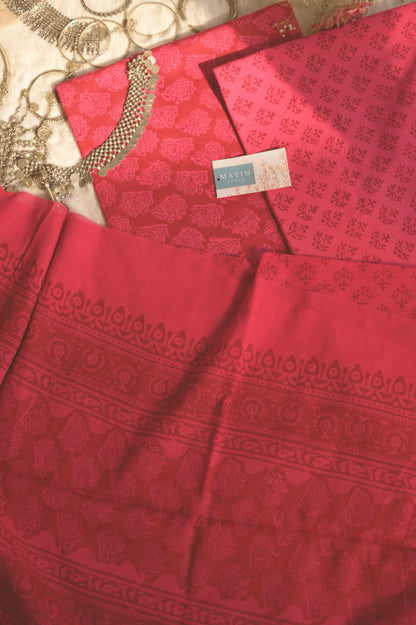 Crimson Handblockprinted Suit Set - Mayin India 