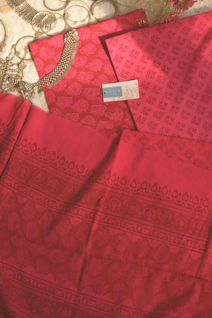 Crimson Handblockprinted Suit Set - Mayin India 