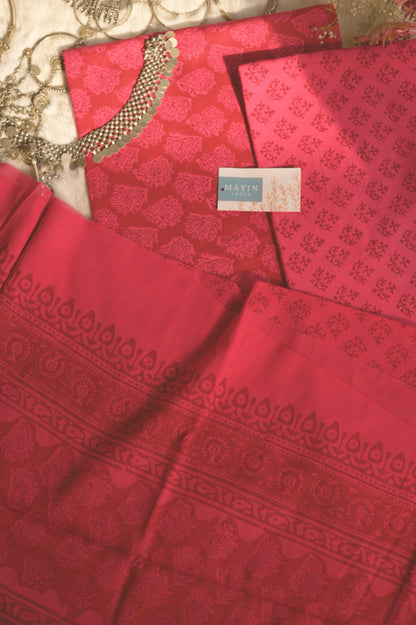 Crimson Handblockprinted Suit Set - Mayin India 