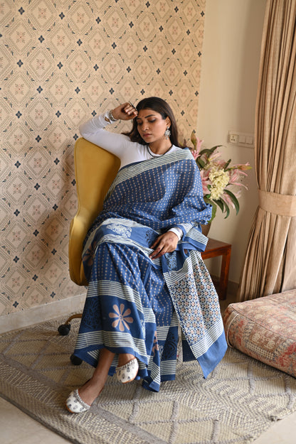 Neel Dhara Dabu Mulmul Saree