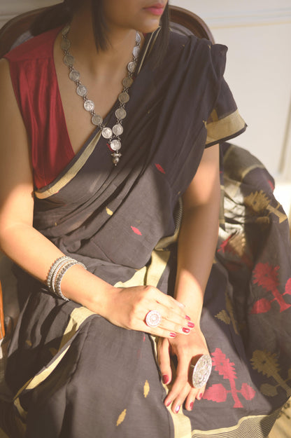 Vaishali Muslin Handloom Jamdani Saree - Mayin India 