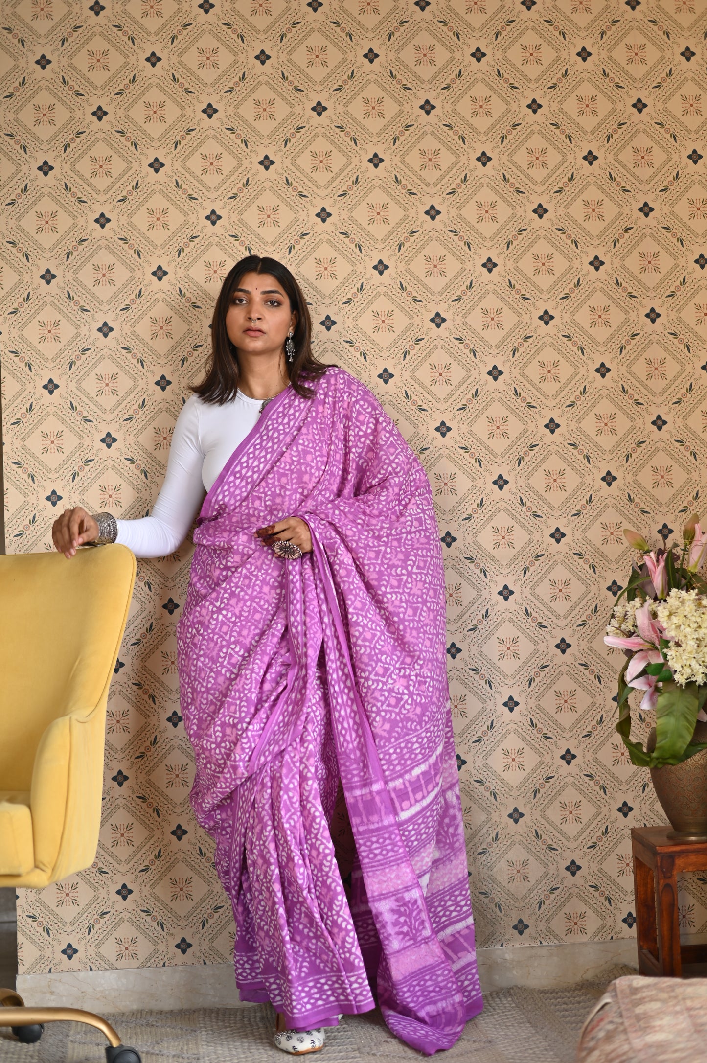 Dusty Pink Dabu Mulmul Saree
