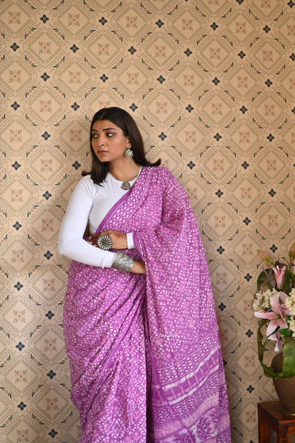 Dusty Pink Dabu Mulmul Saree