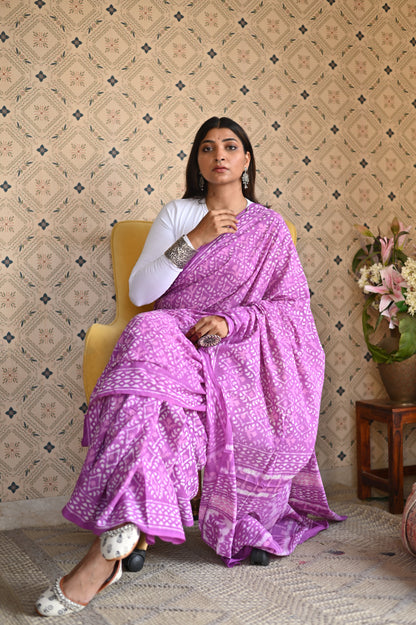 Dusty Pink Dabu Mulmul Saree