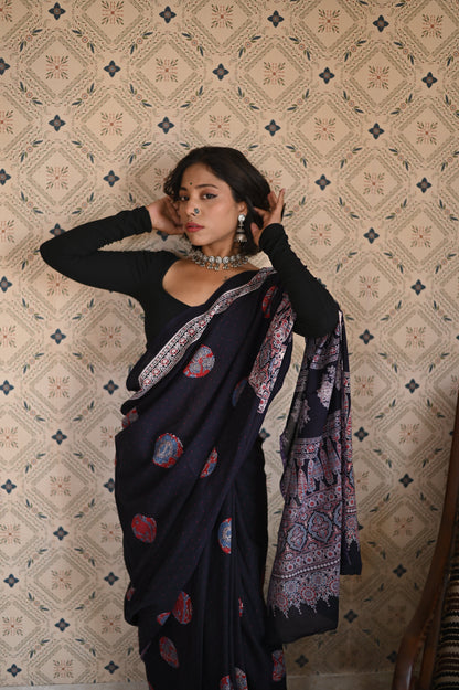 Meherun Organic Ajrakh Mulmul Saree
