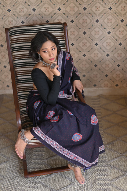 Meherun Organic Ajrakh Mulmul Saree
