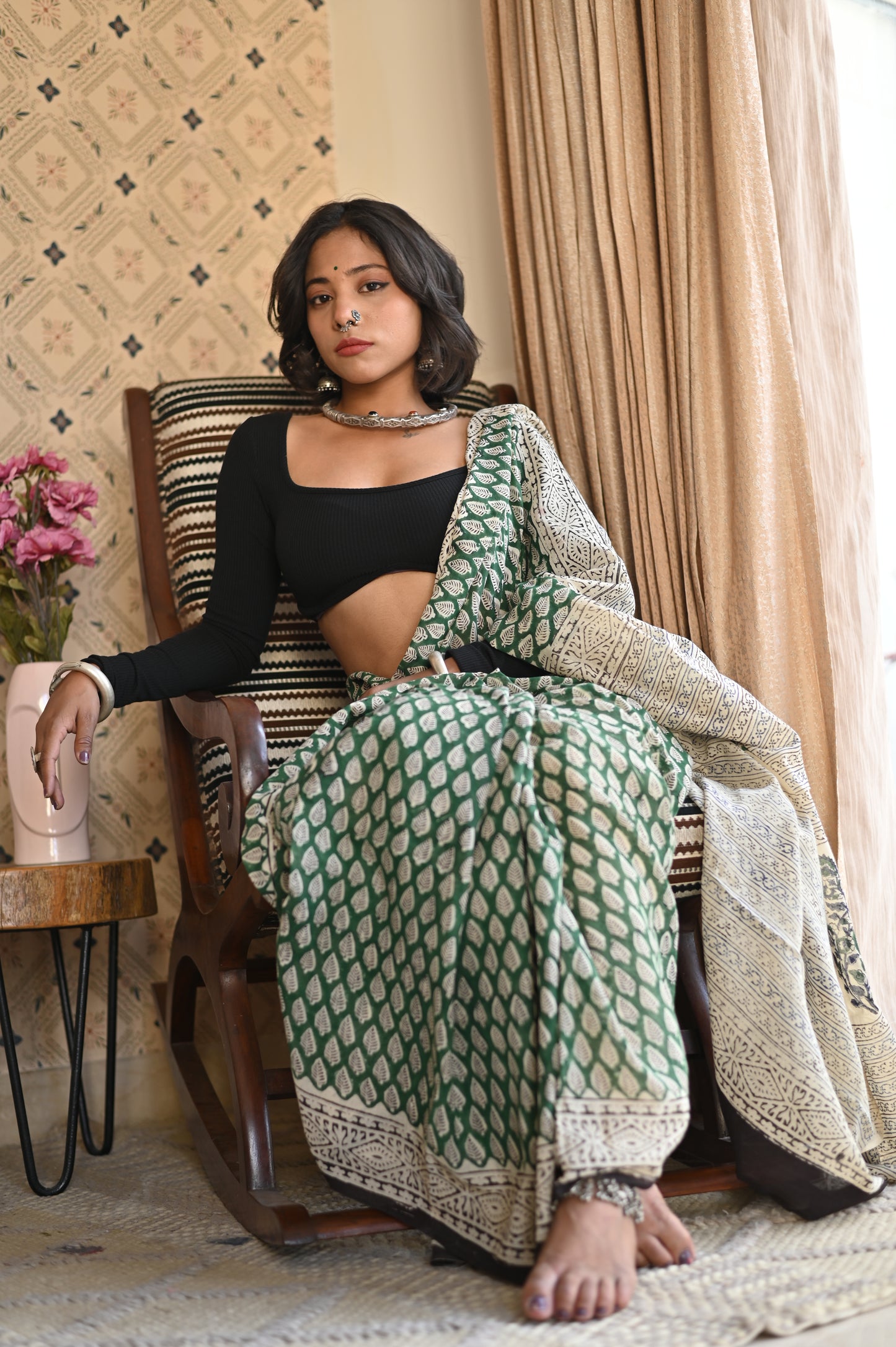 Vana Bagru Mulmul Saree