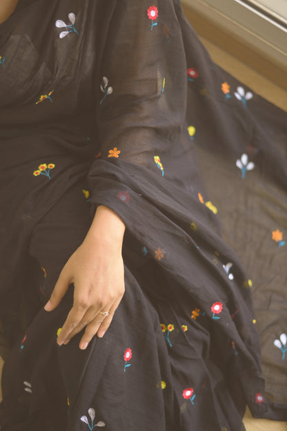 Gardenalia Black Mulmul Saree - Mayin India 