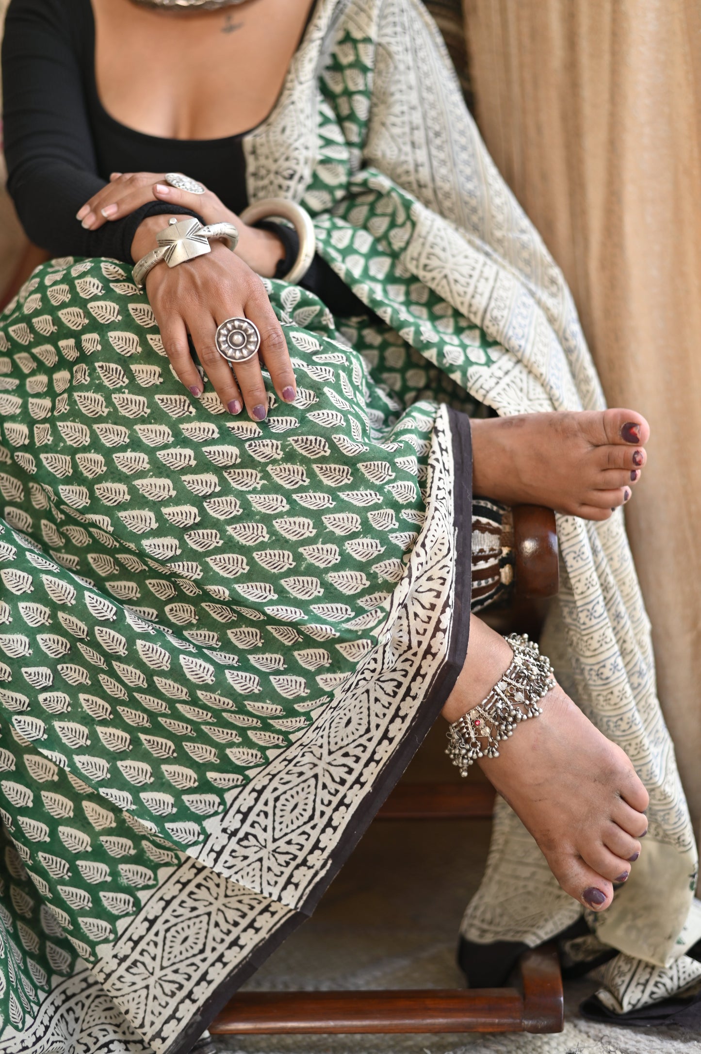 Vana Bagru Mulmul Saree