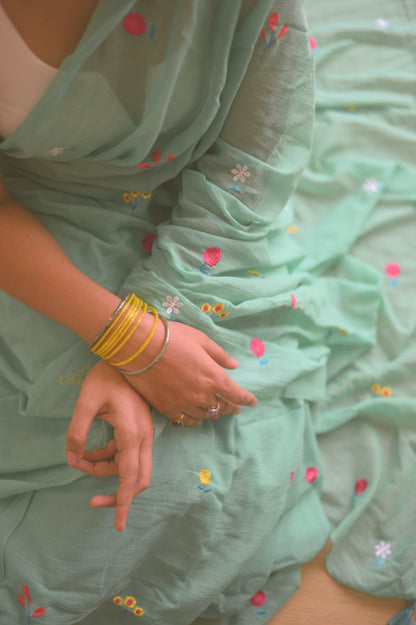 Gardenalia Aqua Mul Saree - Mayin India 