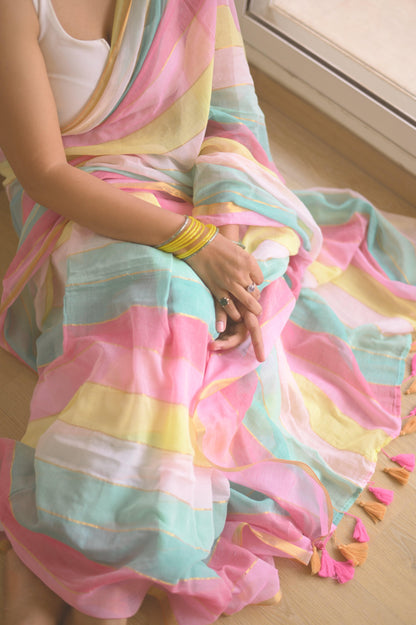 Rainbow Mulmul Saree - Mayin India 