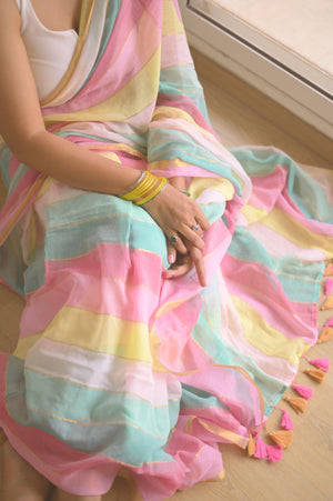 Rainbow Mulmul Saree
