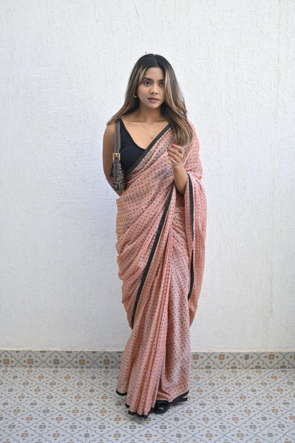 Blush Peach Polka Mul Saree