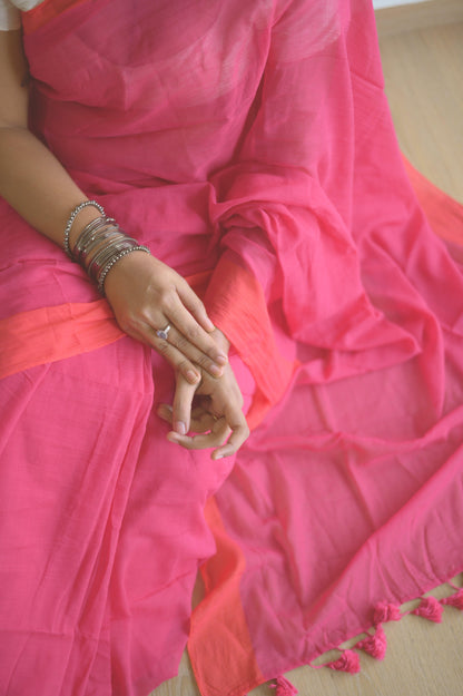 Flamingo Mulmul Saree - Mayin India 