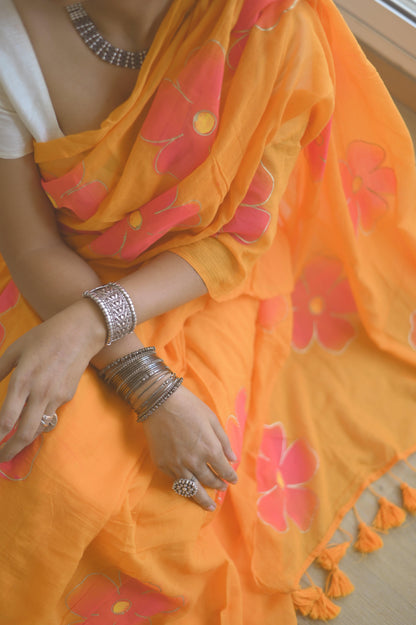Tangerine Mulmul Saree - Mayin India 