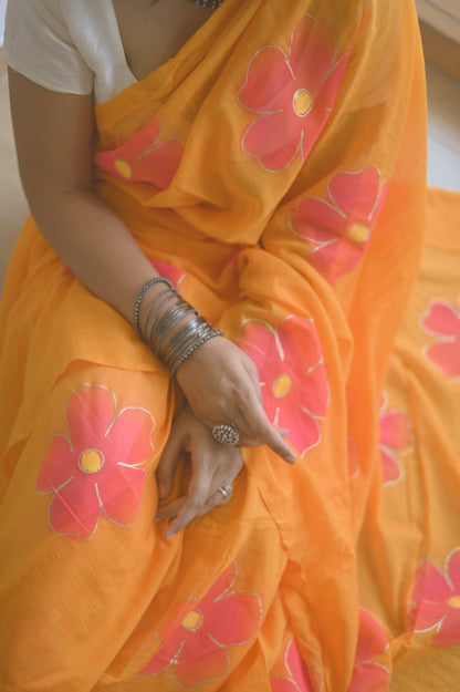 Tangerine Mulmul Saree - Mayin India 