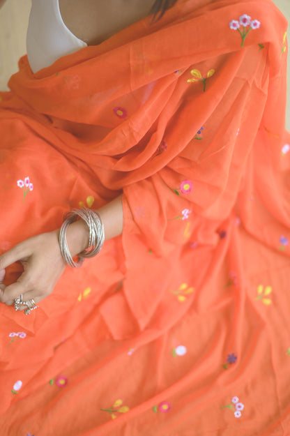 Gardenalia Flame Mul Saree - Mayin India 