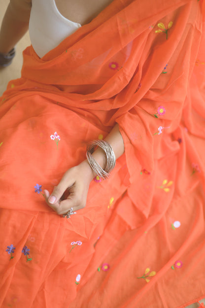 Gardenalia Flame Mul Saree - Mayin India 