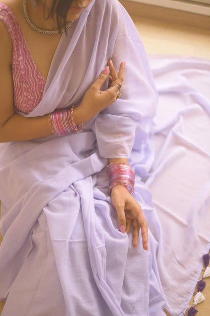 Lilac Blush Mul Saree - Mayin India 