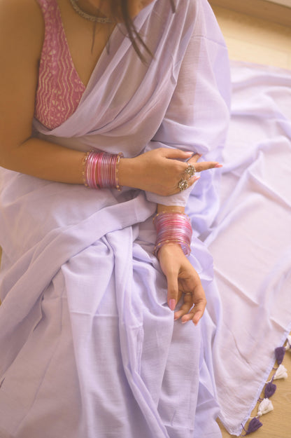 Lilac Blush Mul Saree - Mayin India 