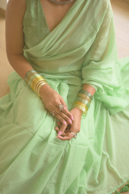 Mint Meadow Mulmul Saree - Mayin India 