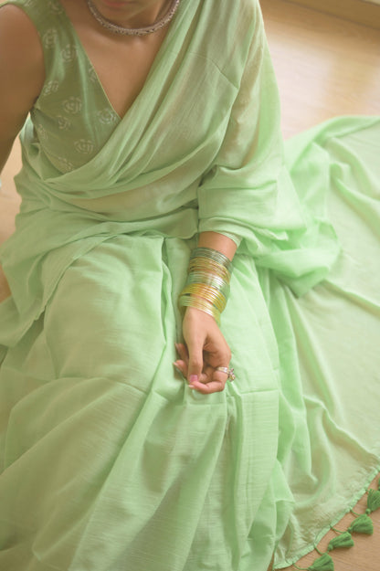 Mint Meadow Mulmul Saree - Mayin India 