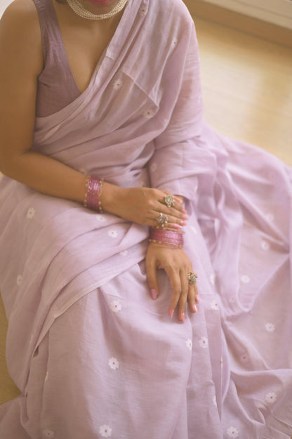Lilac Bloom Jamdani Saree - Mayin India 