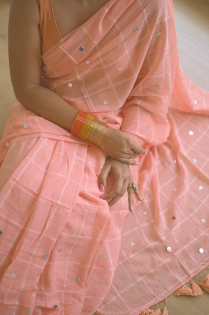 Coral Mulmul Saree - Mayin India 
