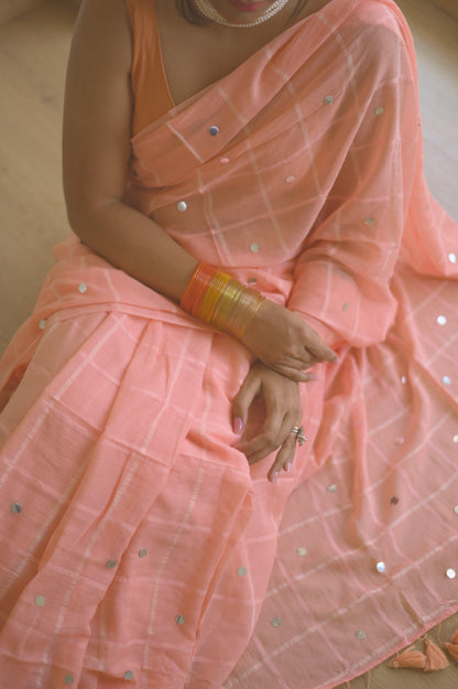 Coral Mulmul Saree - Mayin India 