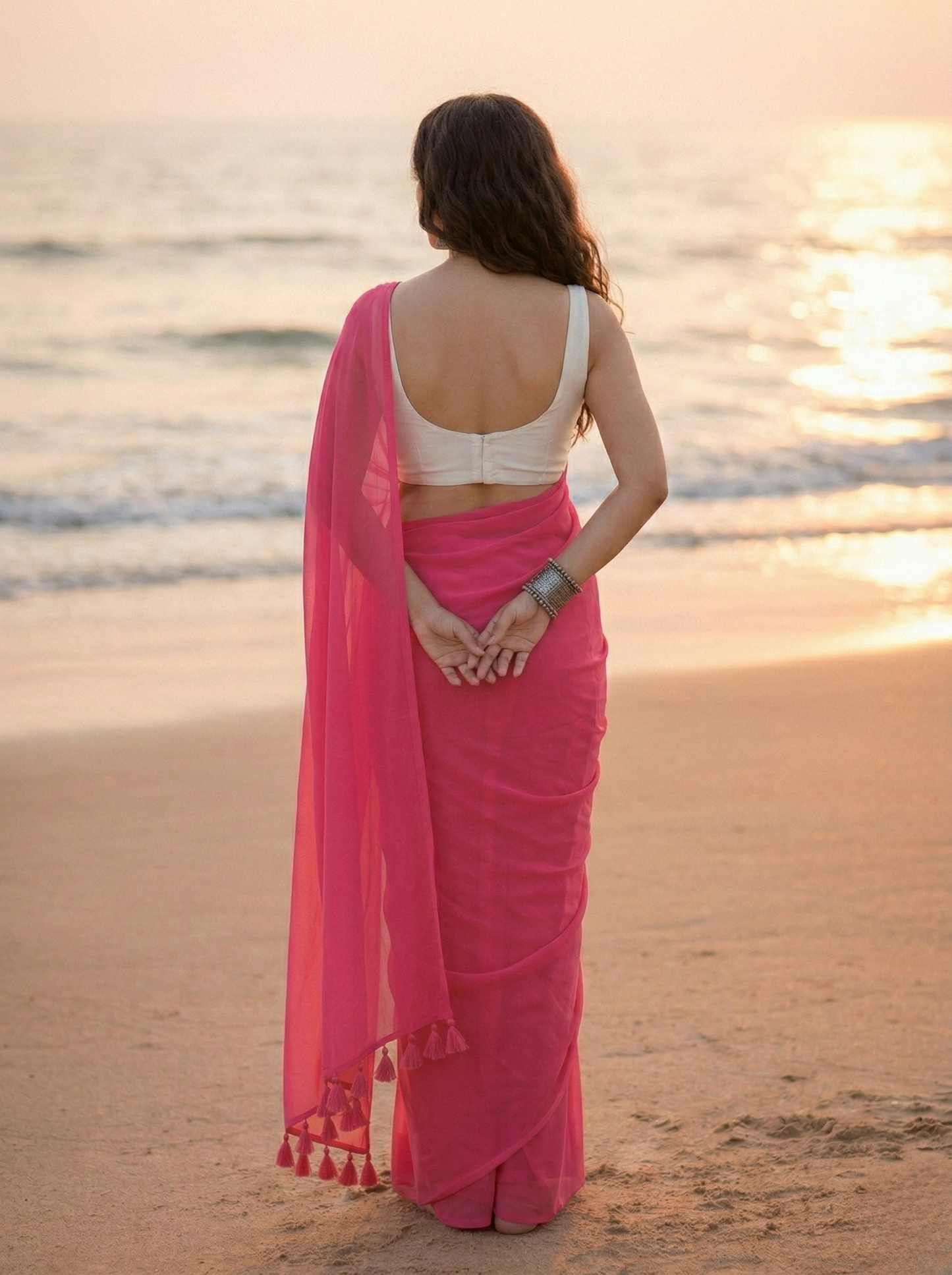 Peony - Plain Rose Pink Mul Cotton Saree
