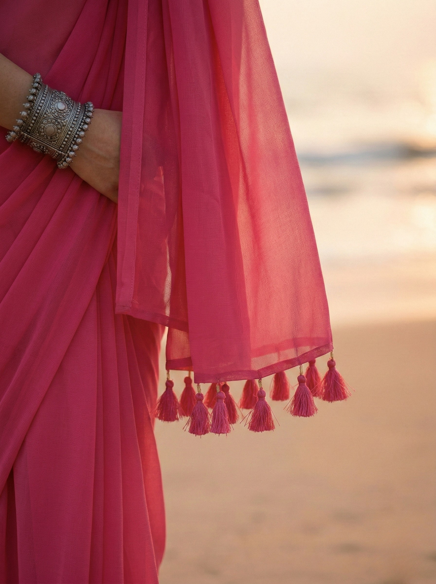 Peony - Plain Rose Pink Mul Cotton Saree