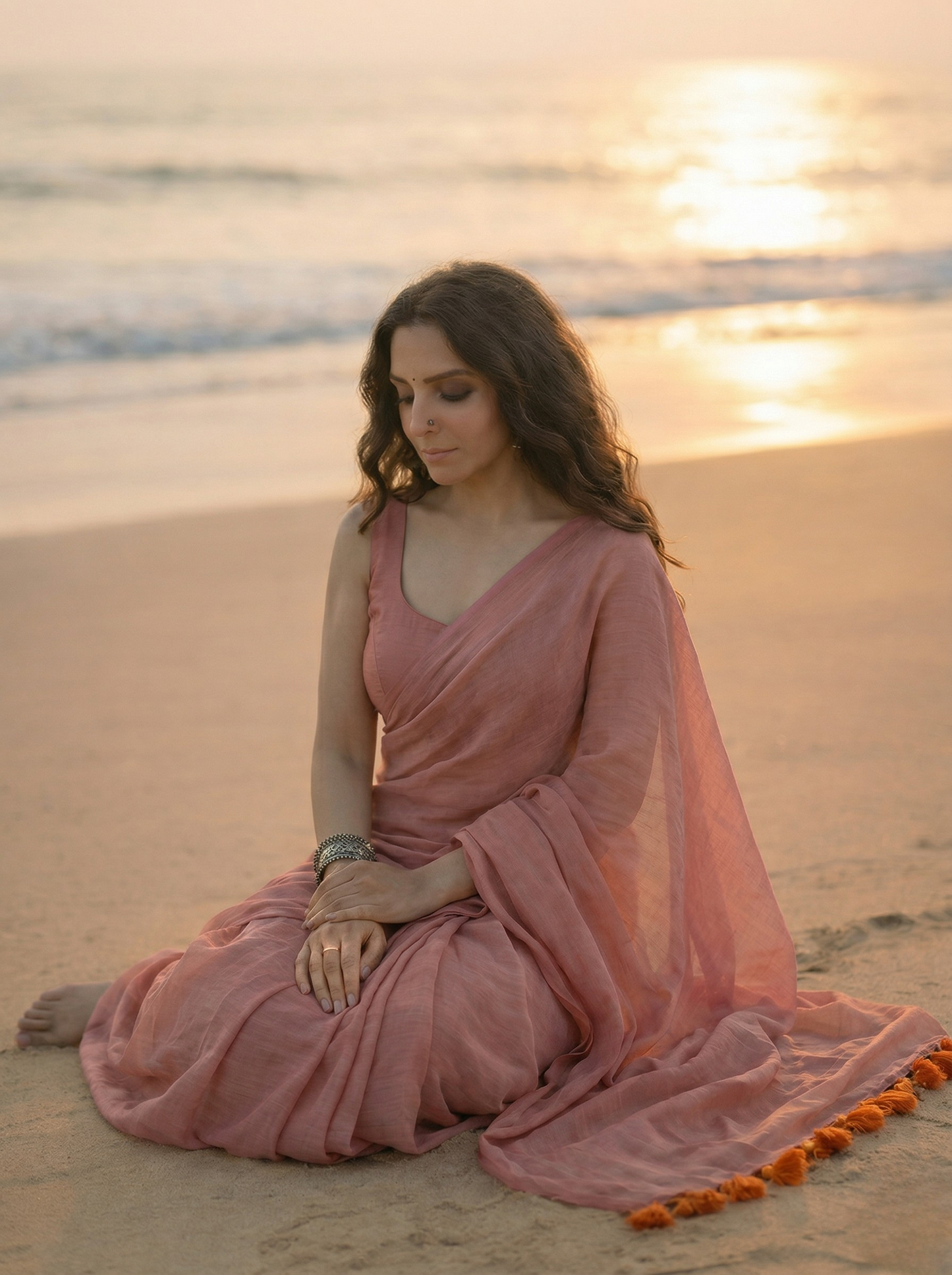 Mauve Melody - Plain Pink Mul Modal Saree