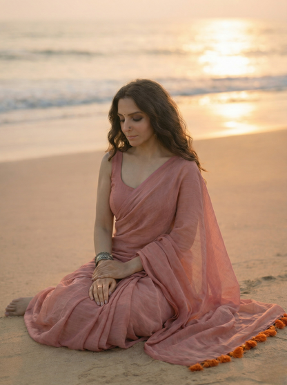 Mauve Melody - Plain Pink Mul Modal Saree