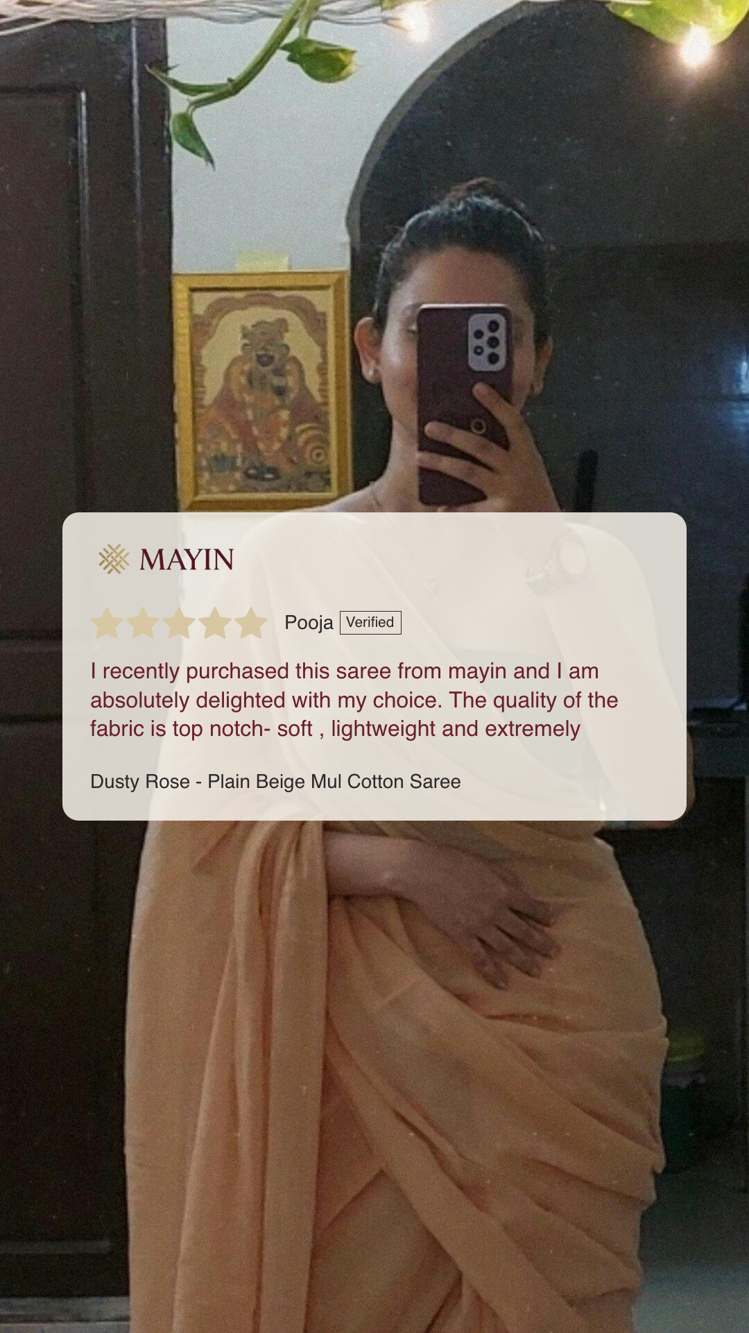 Dusty Rose - Plain Beige Mul Cotton Saree