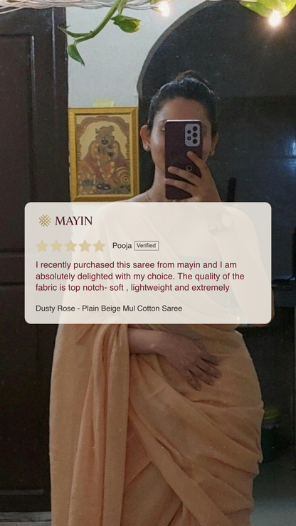 Dusty Rose - Plain Beige Mul Cotton Saree